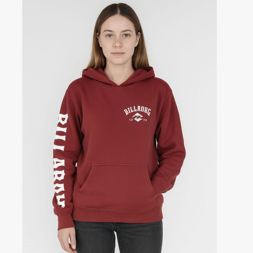Billabong Women Red Rust Pullover Hoodie Size M Surf Logo Graphic Sweatshirt #F